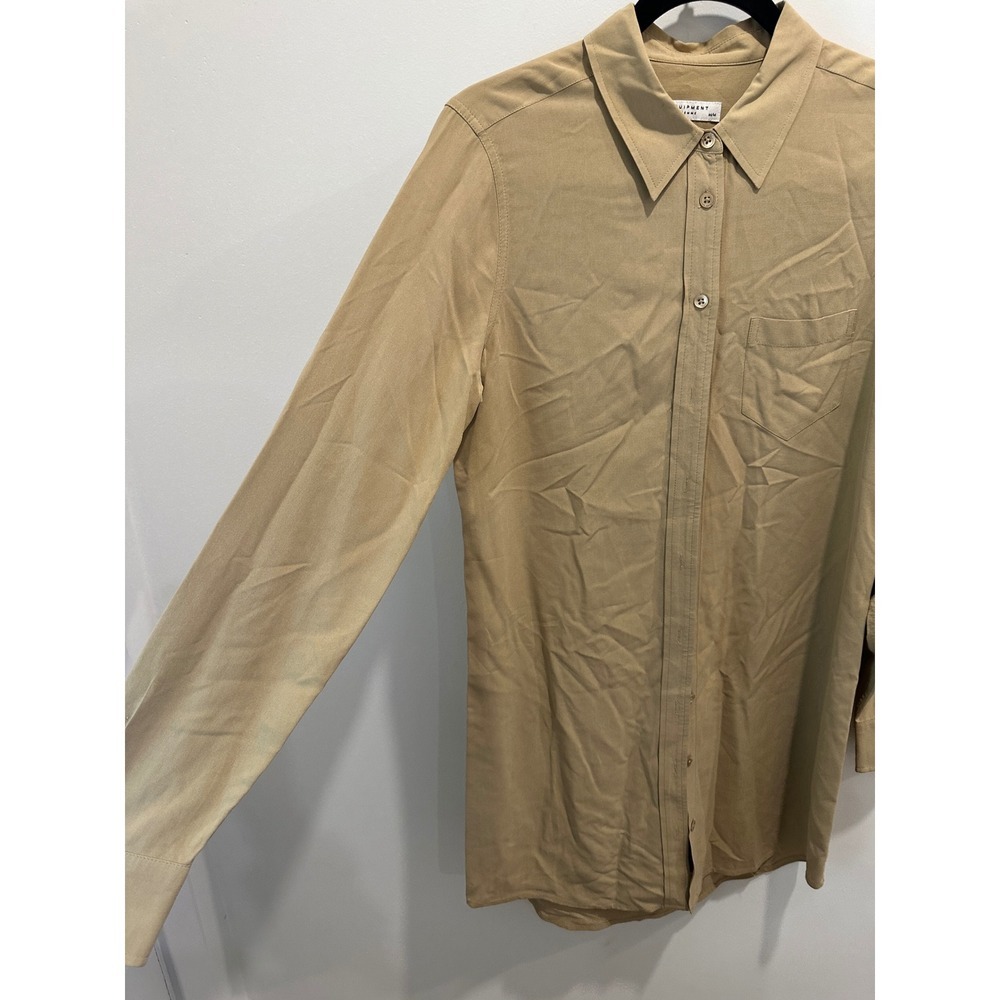 Equipment Femme Tan Silk Long Sleeve Button Down Tunic Shirt Blouse Medium - Picture 5 of 7